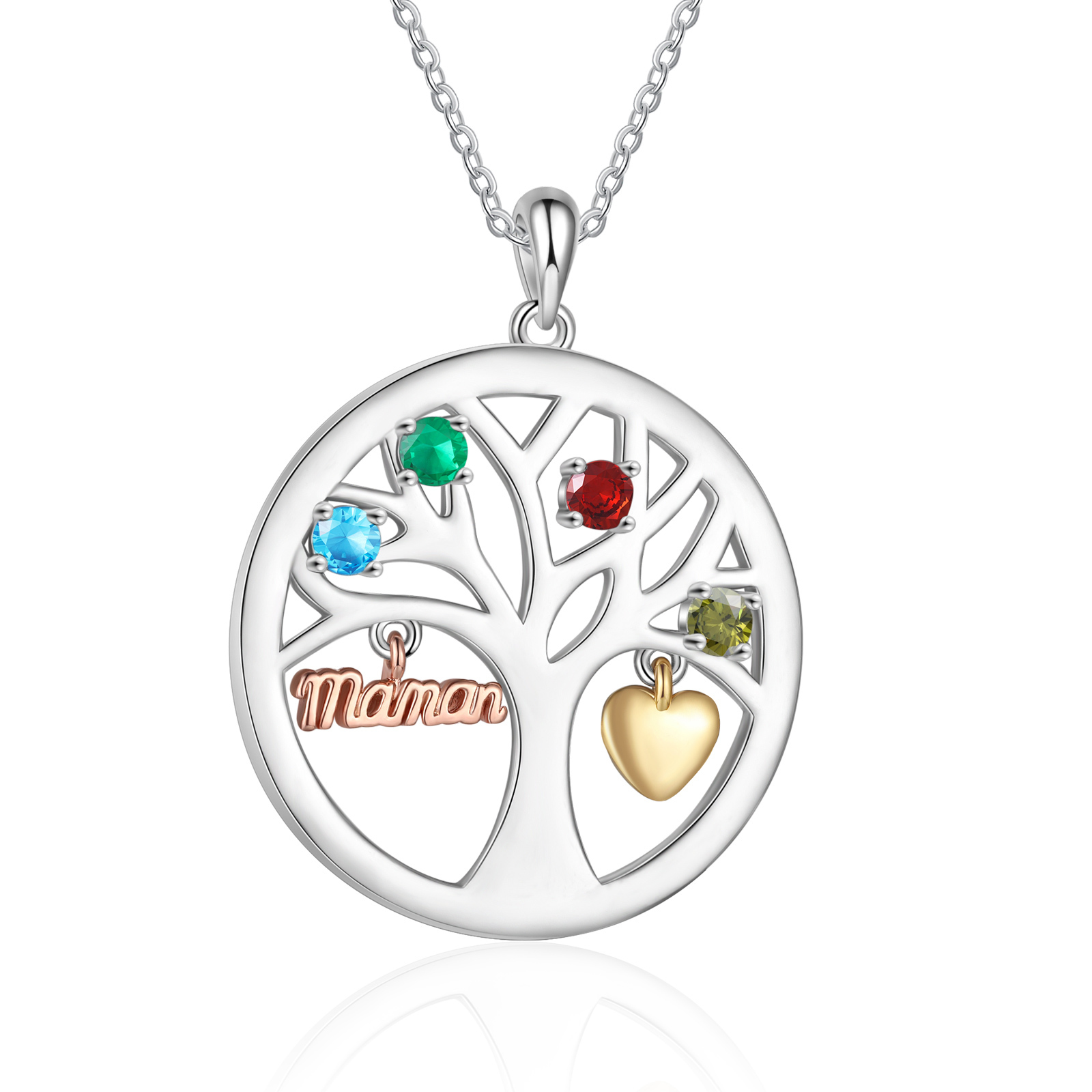 Collier Cœur Personnalisé avec 4 Prénoms et 4 Pierres de Naissance – Cadeau pour dire merci à Maman ou Amie | Jessemade