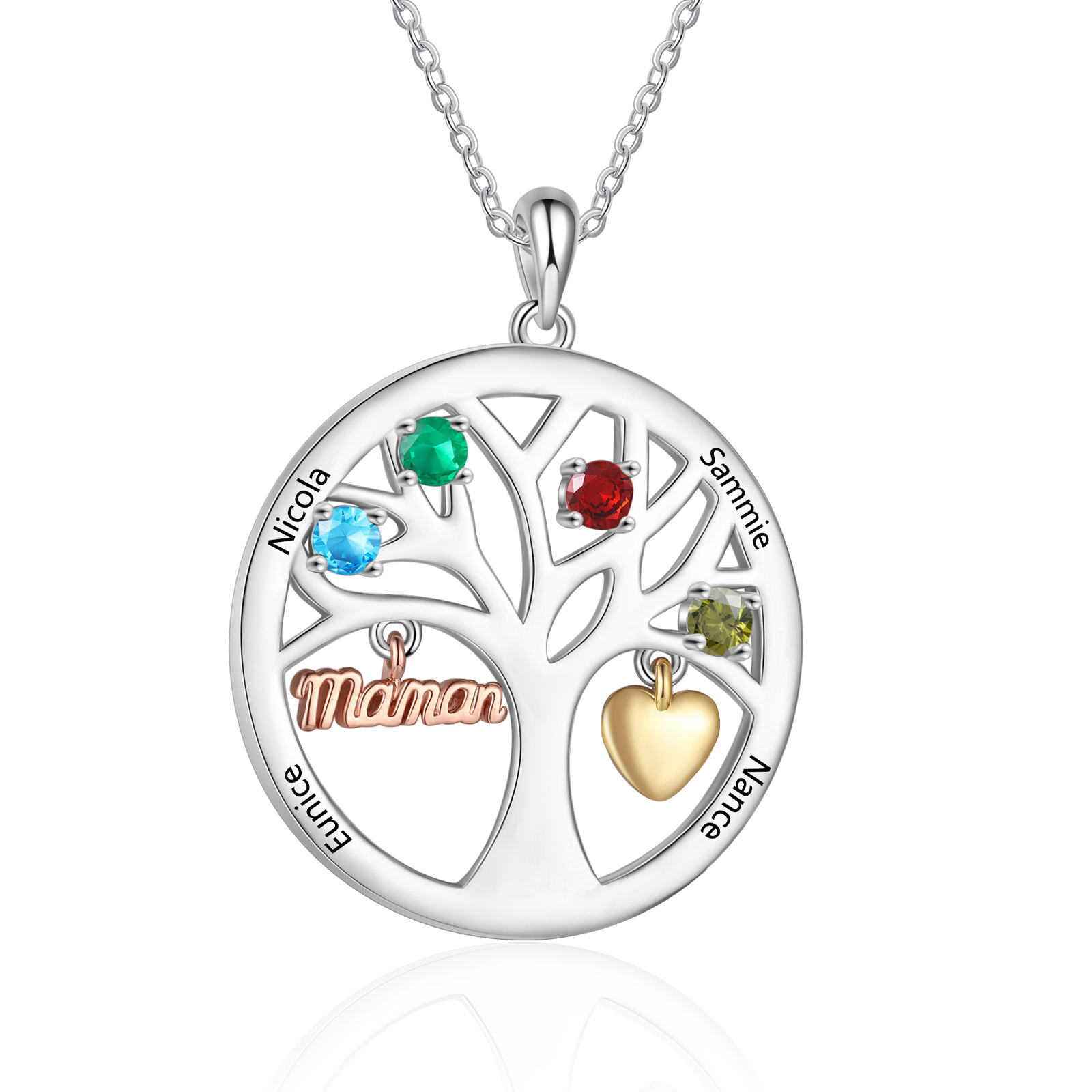 Collier Cœur Personnalisé avec 4 Prénoms et 4 Pierres de Naissance – Cadeau pour dire merci à Maman ou Amie | Jessemade
