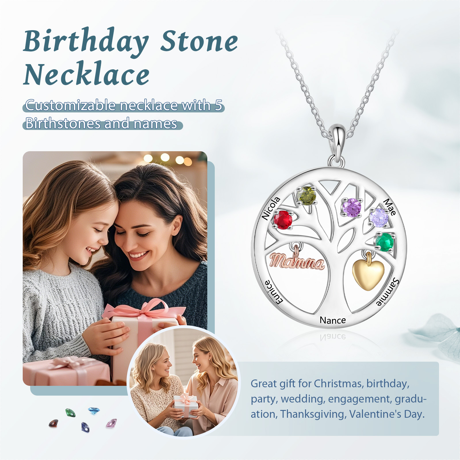 Collier Personnalisé Fleur De Naissance Avec Pierre De Naissance