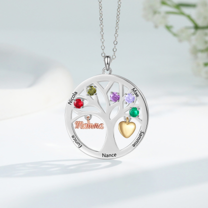 Collier Cœur Personnalisé avec 5 Prénoms et 5 Pierres de Naissance – Cadeau pour dire merci à Maman ou Amie | Jessemade