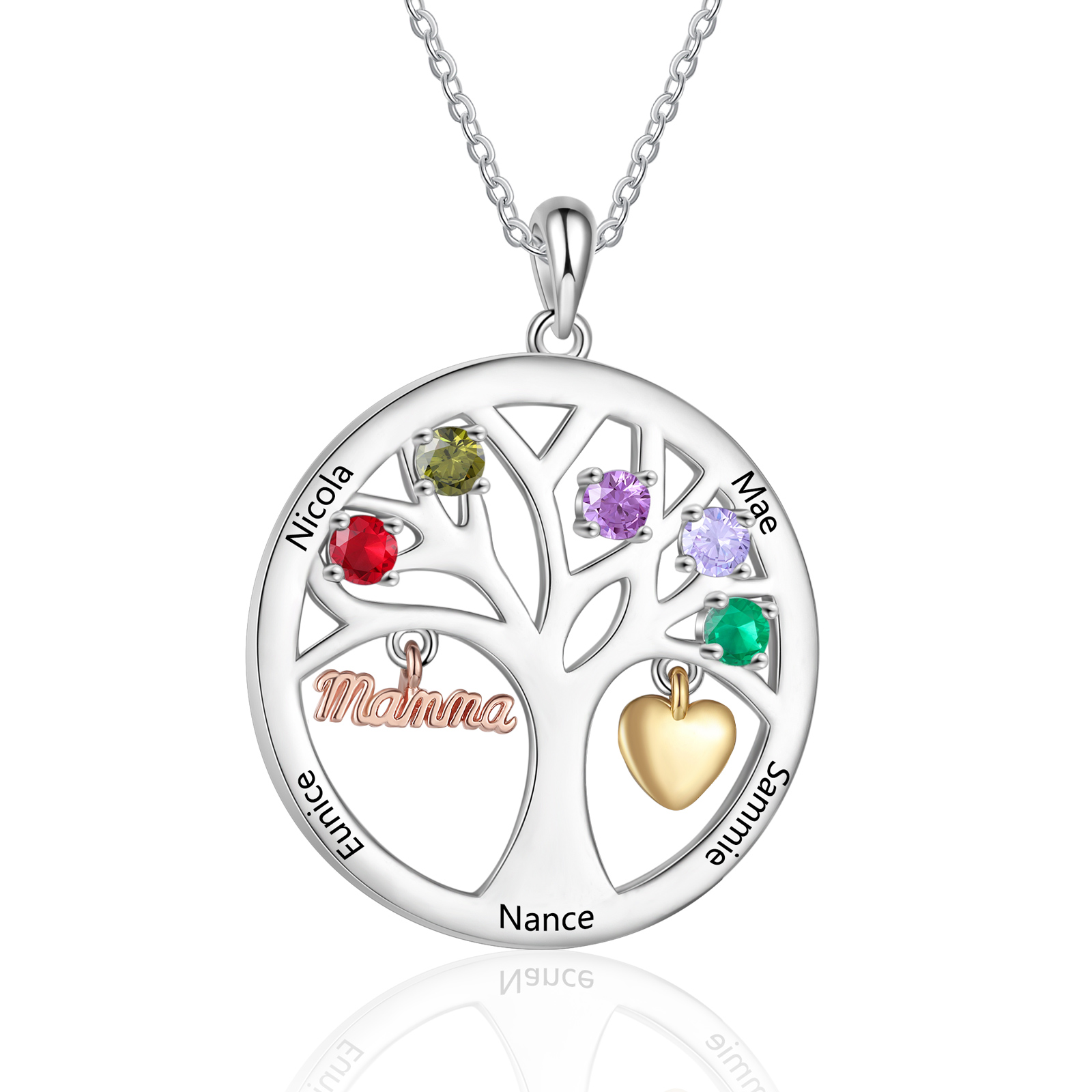 Collier Cœur Personnalisé avec 5 Prénoms et 5 Pierres de Naissance – Cadeau pour dire merci à Maman ou Amie | Jessemade