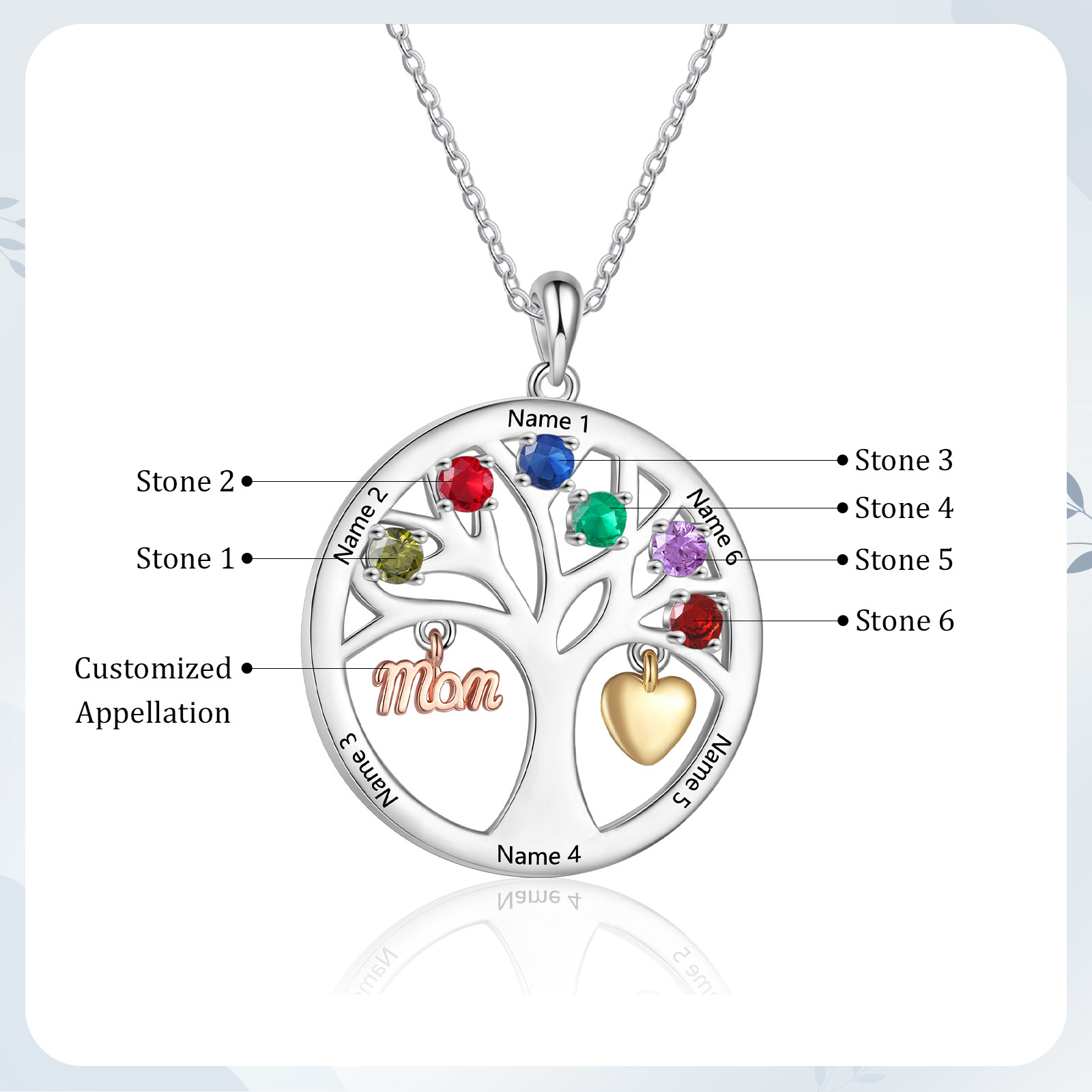 Collier Cœur Personnalisé avec 6 Prénoms et 6 Pierres de Naissance – Cadeau pour dire merci à Maman ou Amie | Jessemade