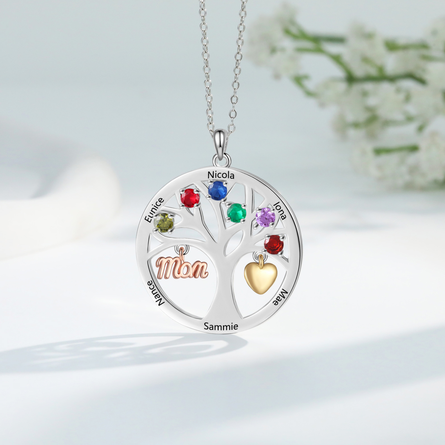 Collier Cœur Personnalisé avec 6 Prénoms et 6 Pierres de Naissance – Cadeau pour dire merci à Maman ou Amie | Jessemade