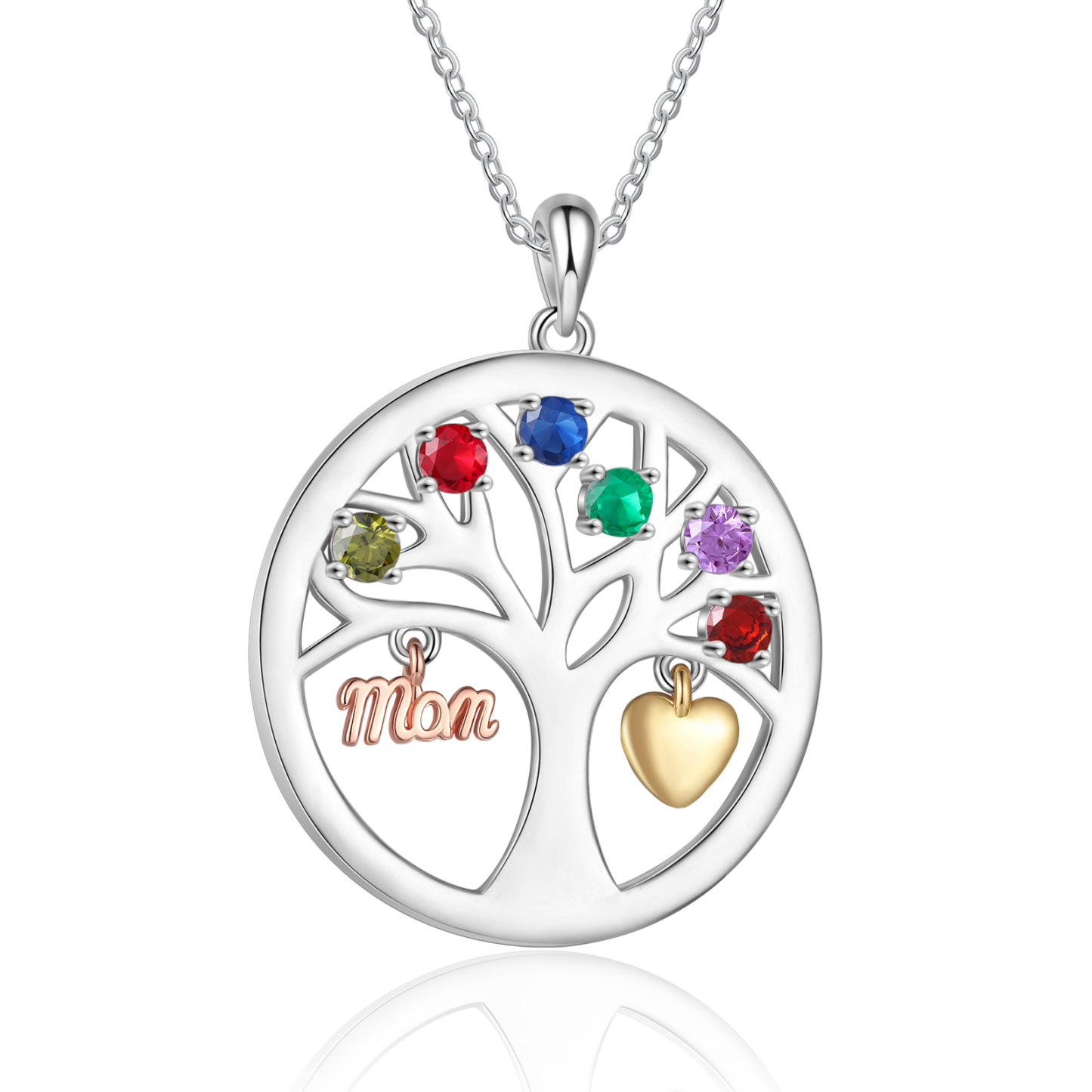 Collier Cœur Personnalisé avec 6 Prénoms et 6 Pierres de Naissance – Cadeau pour dire merci à Maman ou Amie | Jessemade