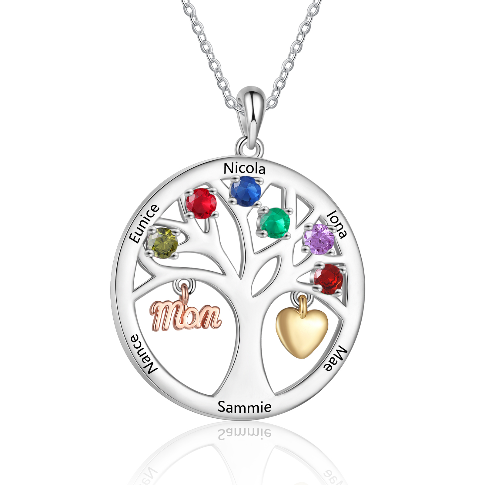 Collier Cœur Personnalisé avec 6 Prénoms et 6 Pierres de Naissance – Cadeau pour dire merci à Maman ou Amie | Jessemade