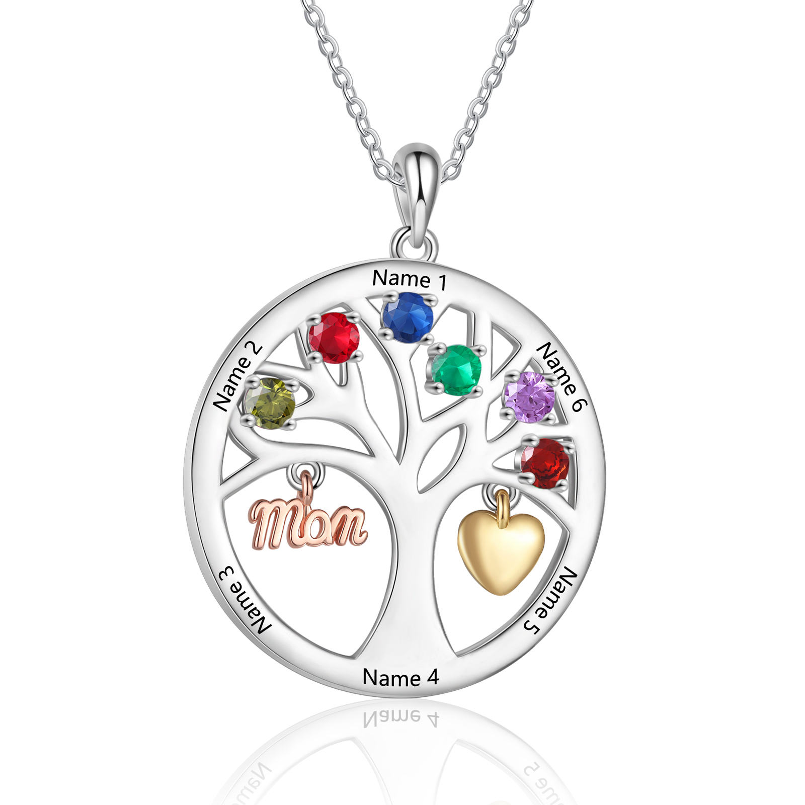 Collier Cœur Personnalisé avec 6 Prénoms et 6 Pierres de Naissance – Cadeau pour dire merci à Maman ou Amie | Jessemade