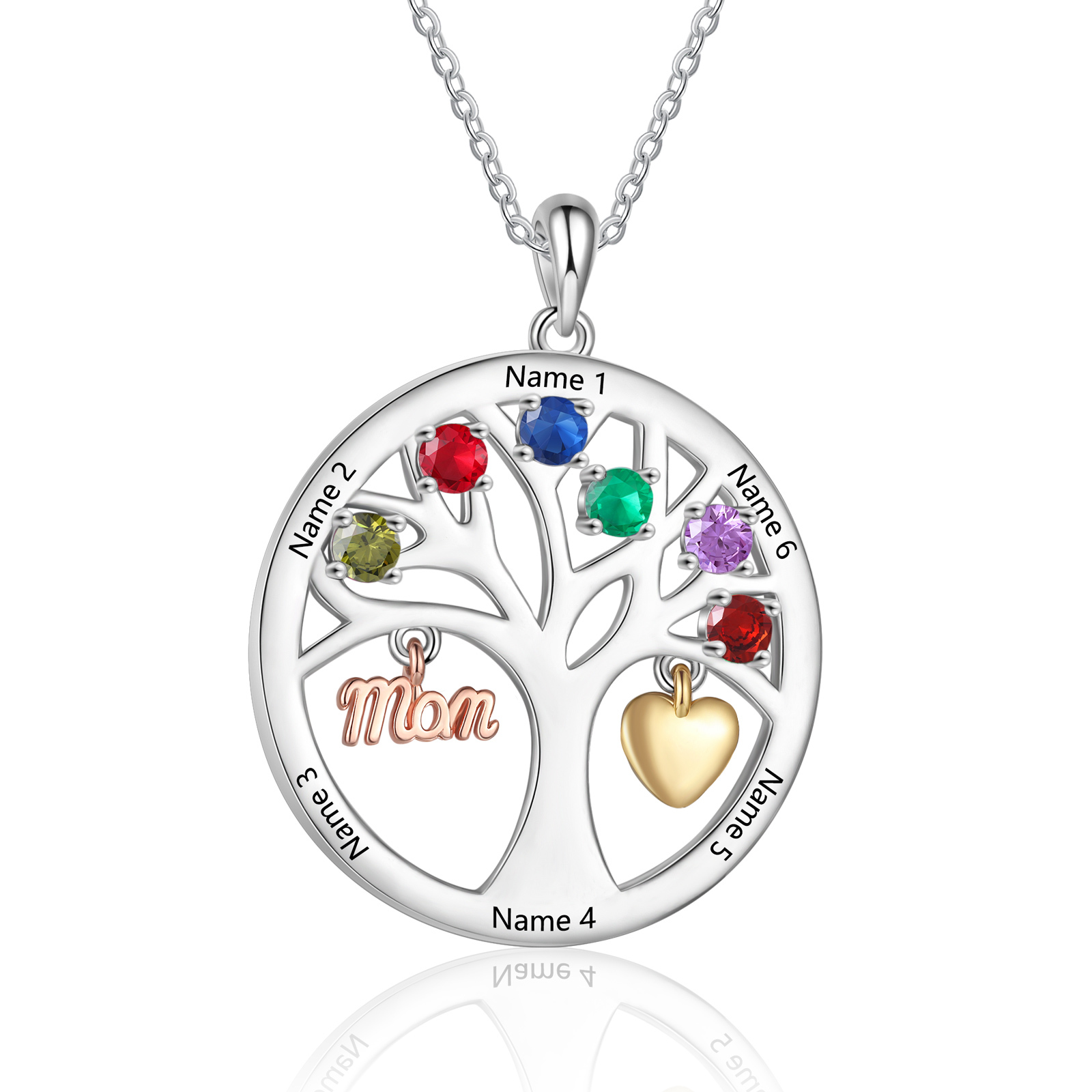 Collier Cœur Personnalisé avec 6 Prénoms et 6 Pierres de Naissance – Cadeau pour dire merci à Maman ou Amie | Jessemade