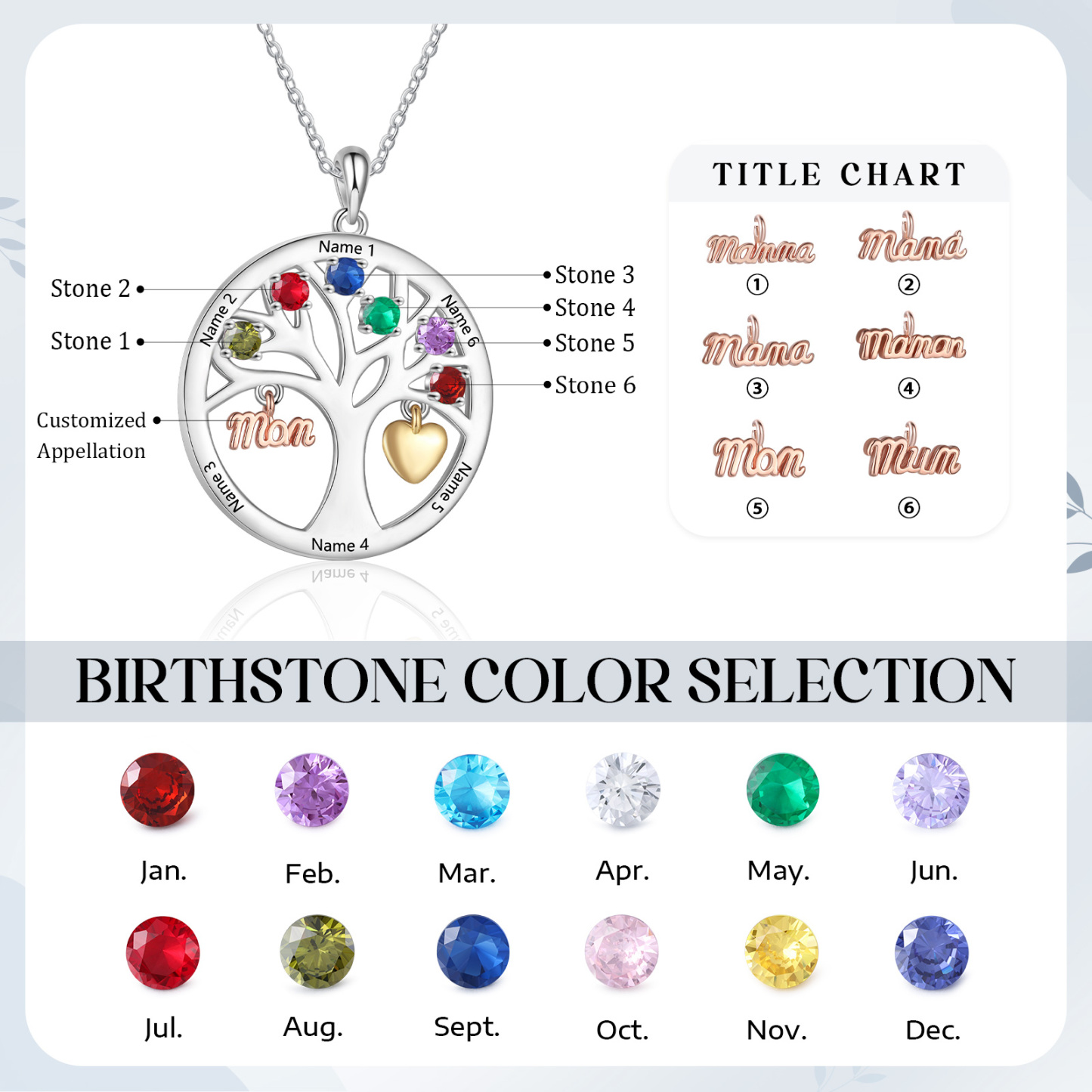 Collier Cœur Personnalisé avec 6 Prénoms et 6 Pierres de Naissance – Cadeau pour dire merci à Maman ou Amie | Jessemade