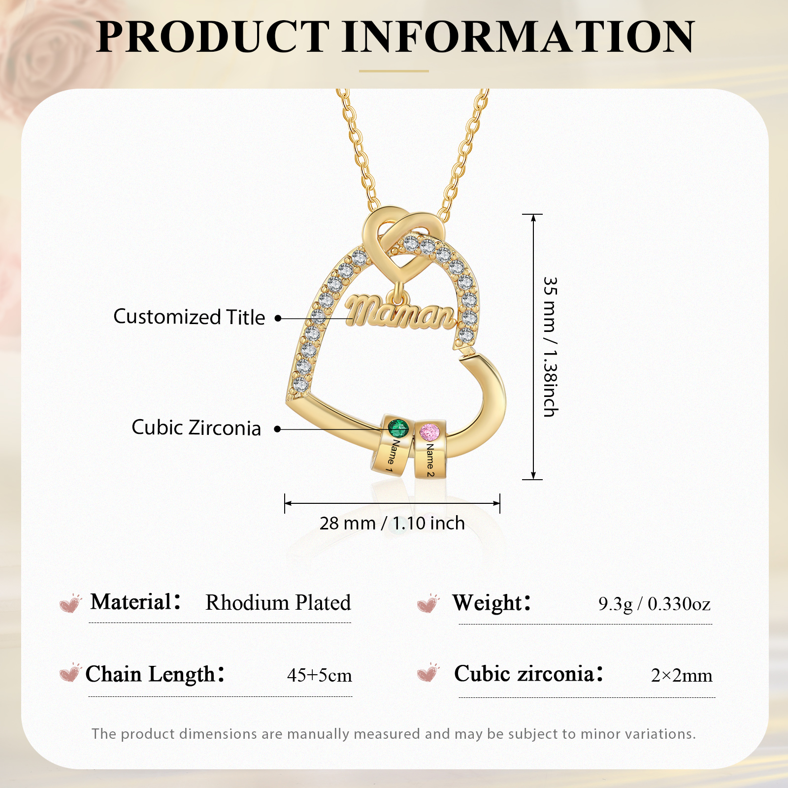 [Copy]Collier Cœur Personnalisé avec 2 Prénom et 2 Pierres de Naissance – Cadeau pour Femme, Maman ou Amie | Jessemade