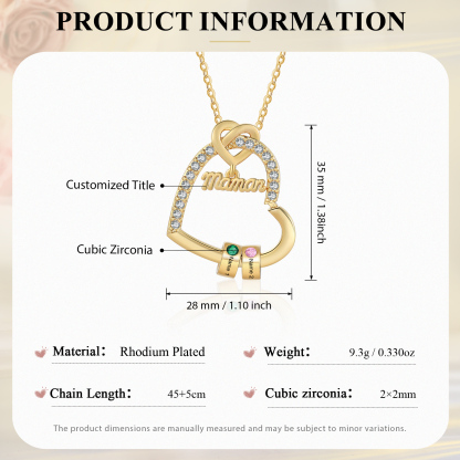 [Copy]Collier Cœur Personnalisé avec 2 Prénom et 2 Pierres de Naissance – Cadeau pour Femme, Maman ou Amie | Jessemade