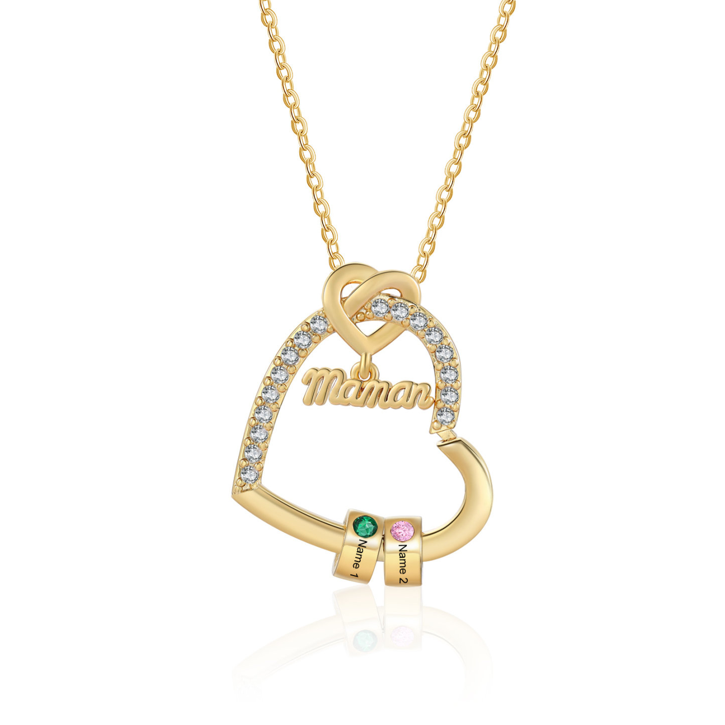 [Copy]Collier Cœur Personnalisé avec 2 Prénom et 2 Pierres de Naissance – Cadeau pour Femme, Maman ou Amie | Jessemade