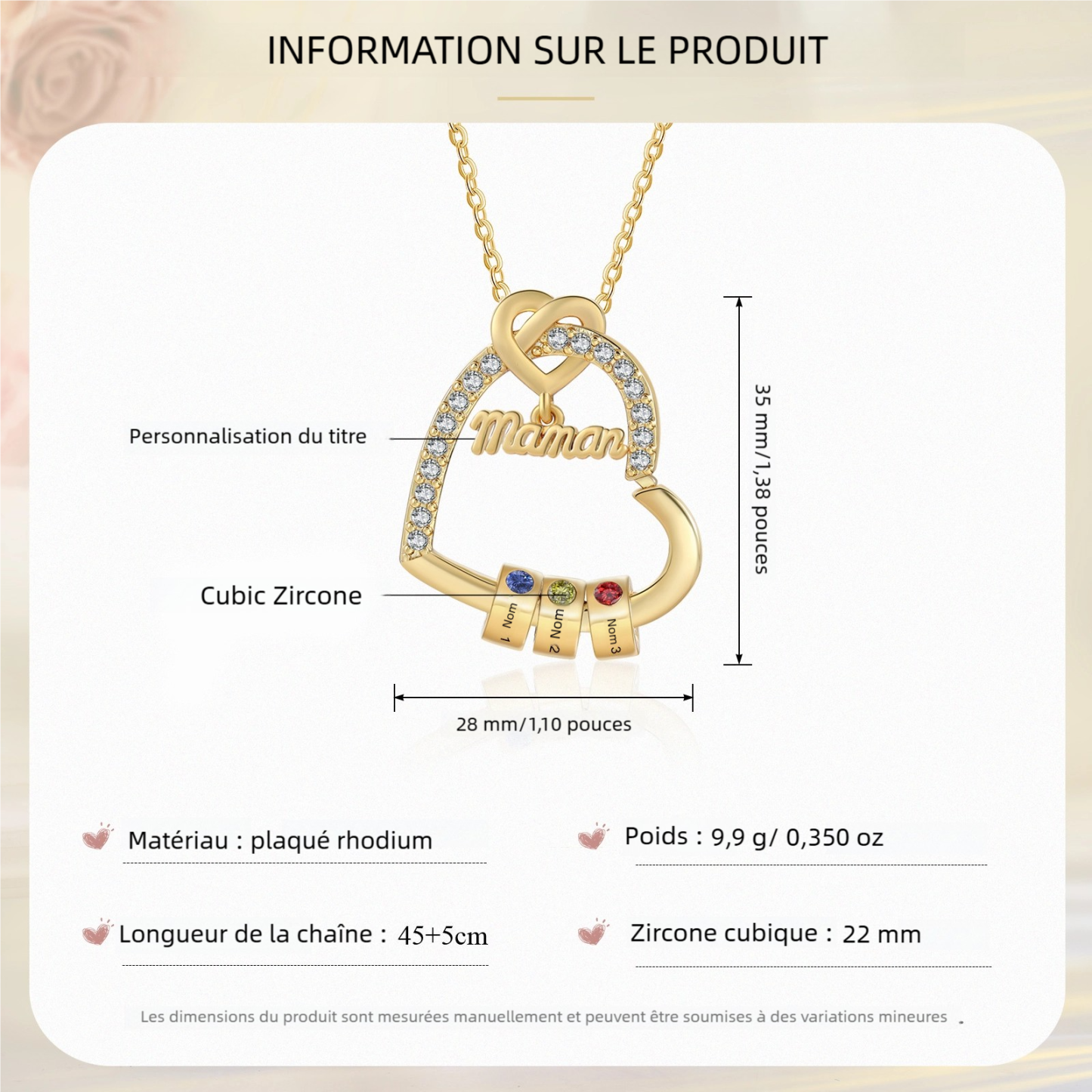 À Maman - Collier Cœur Personnalisé avec 1-5Prénoms et Pierres de Naissance – Cadeau pour Femme, Maman  | Jessemade