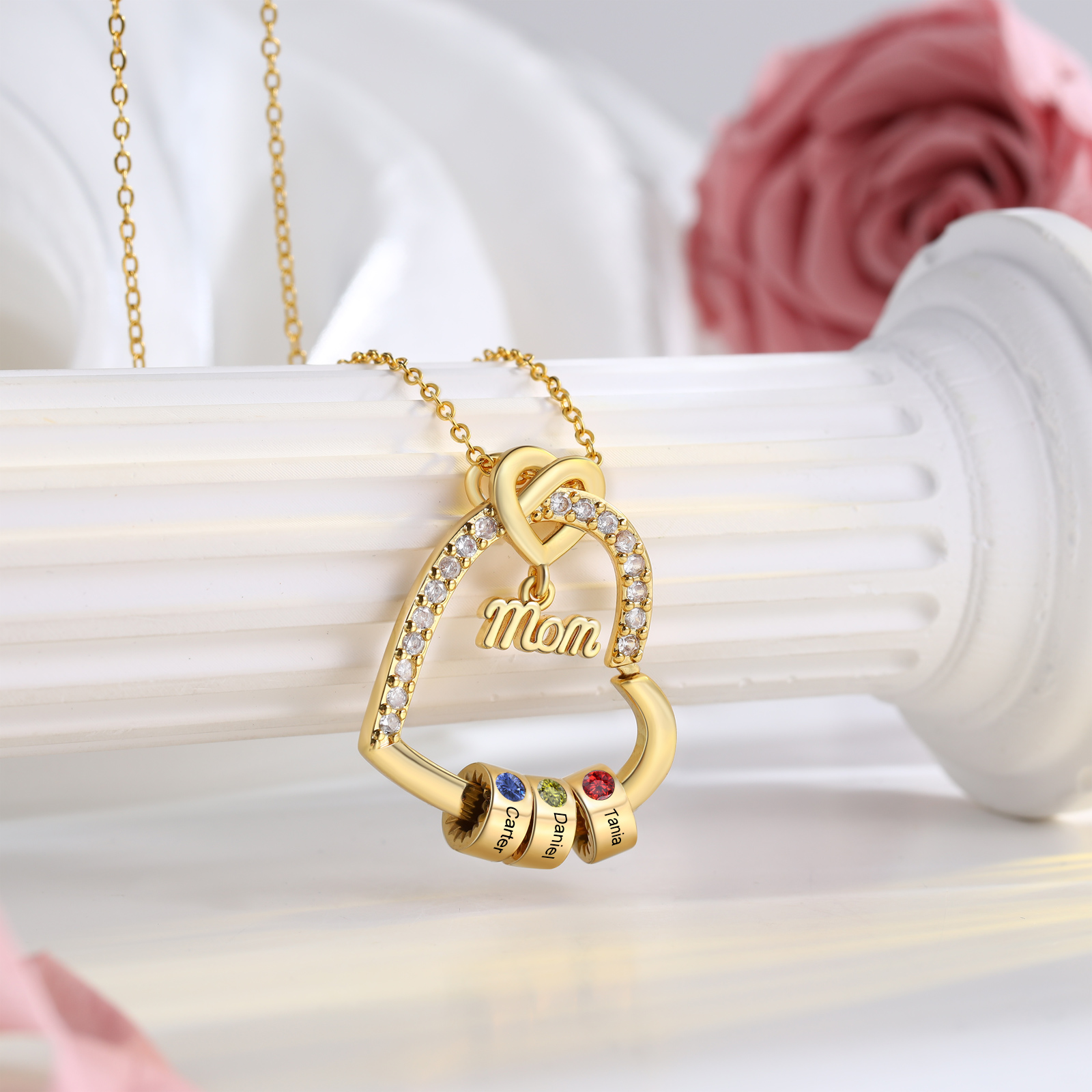 [Copy][Copy]Collier Cœur Personnalisé avec 3 Prénoms et 3 Pierres de Naissance – Cadeau pour Femme, Maman ou Amie | Jessemade