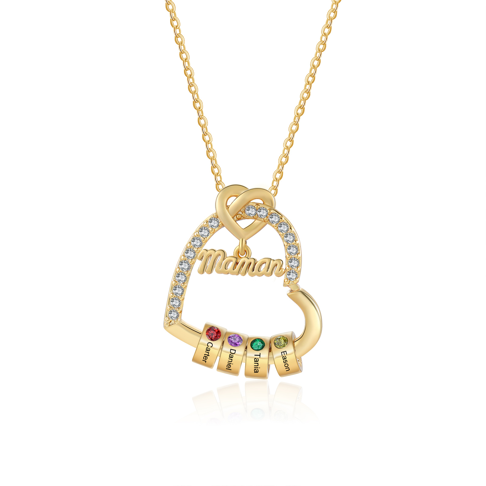 À Maman - Collier Cœur Personnalisé avec 1-5Prénoms et Pierres de Naissance – Cadeau pour Femme, Maman  | Jessemade