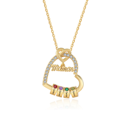 À Maman - Collier Cœur Personnalisé avec 1-5Prénoms et Pierres de Naissance – Cadeau pour Femme, Maman  | Jessemade