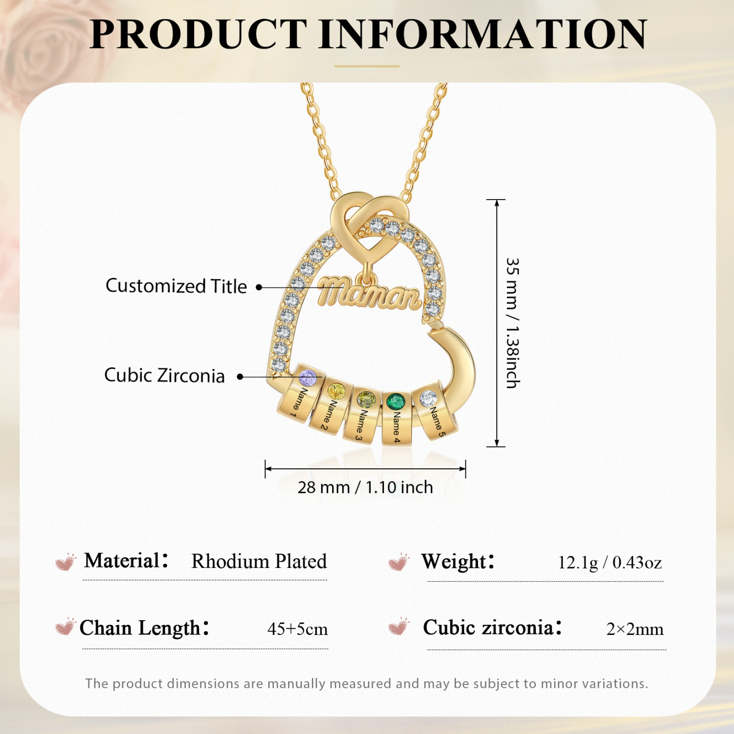 [Copy][Copy][Copy][Copy]Collier Cœur Personnalisé avec 5 Prénoms et 5 Pierres de Naissance – Cadeau pour Femme, Maman ou Amie | Jessemade