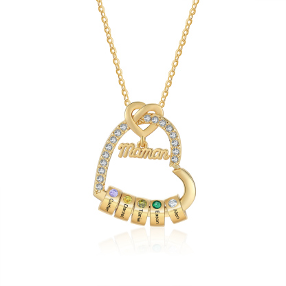 Collier Cœur Personnalisé avec 5 Prénoms et 5 Pierres de Naissance | Jessemade