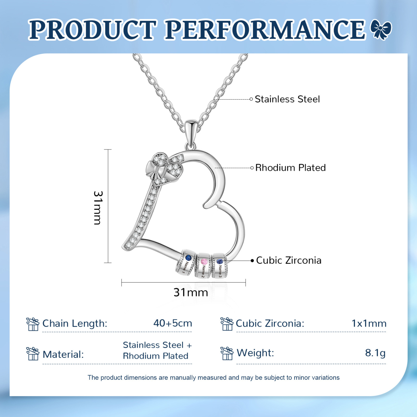 Collier Coeur Personnalisé 3 Prénoms et Pierres de Naissance Collier Femme|Jessemade