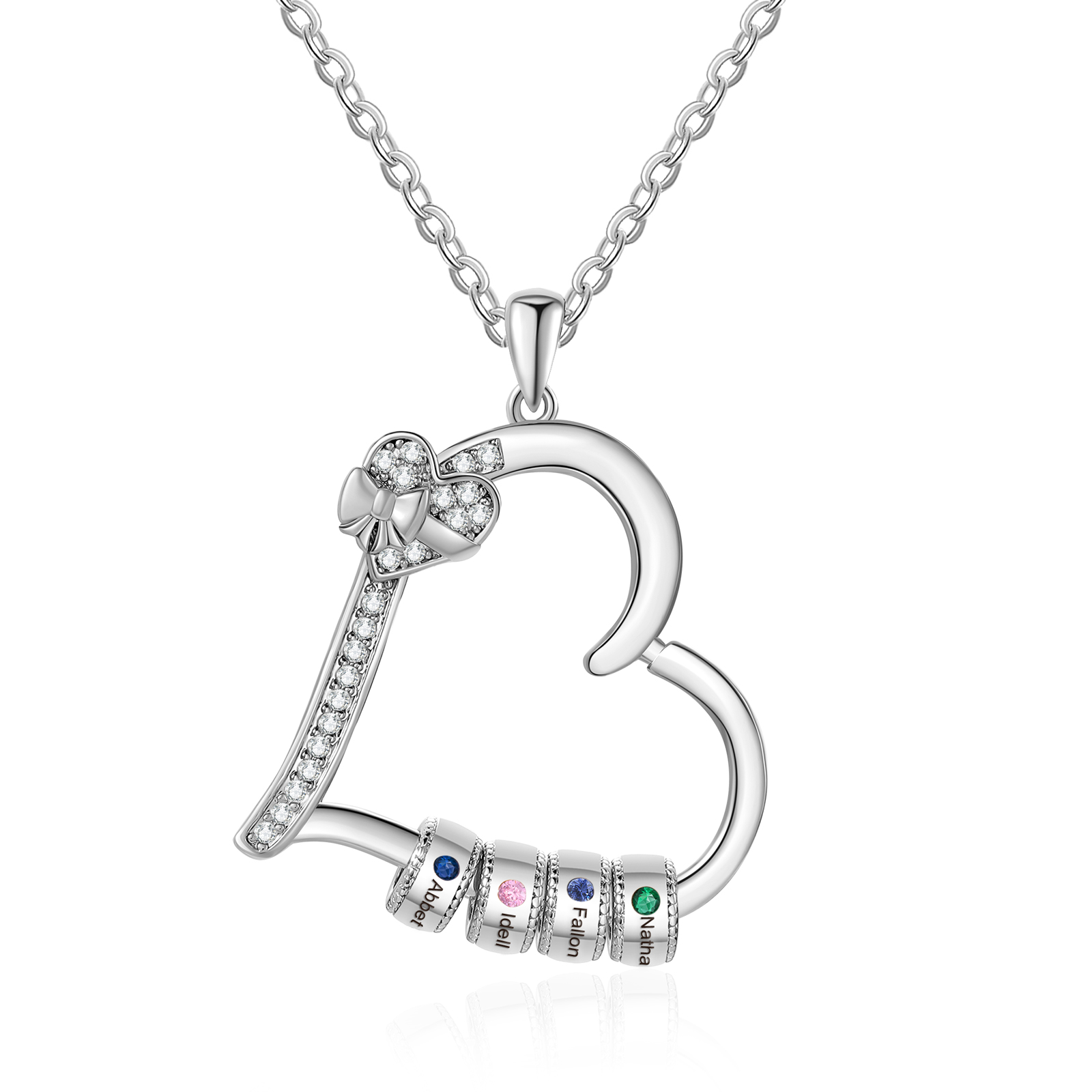 Collier Coeur Personnalisé 4 Prénoms et Pierres de Naissance Collier Femme｜Jessemade
