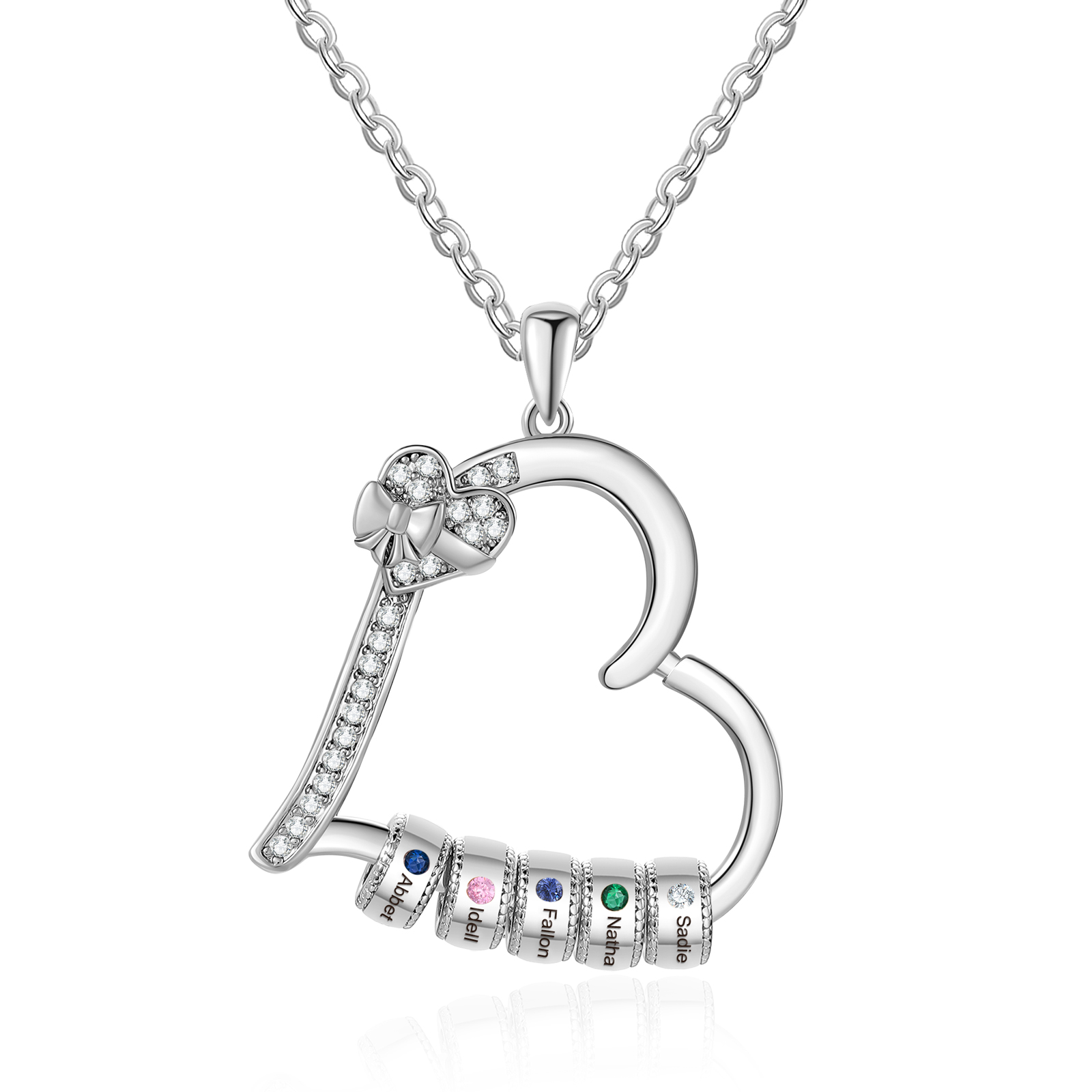 Collier Coeur Personnalisé 5 Prénoms et Pierres de Naissance Collier Femme｜Jessemade