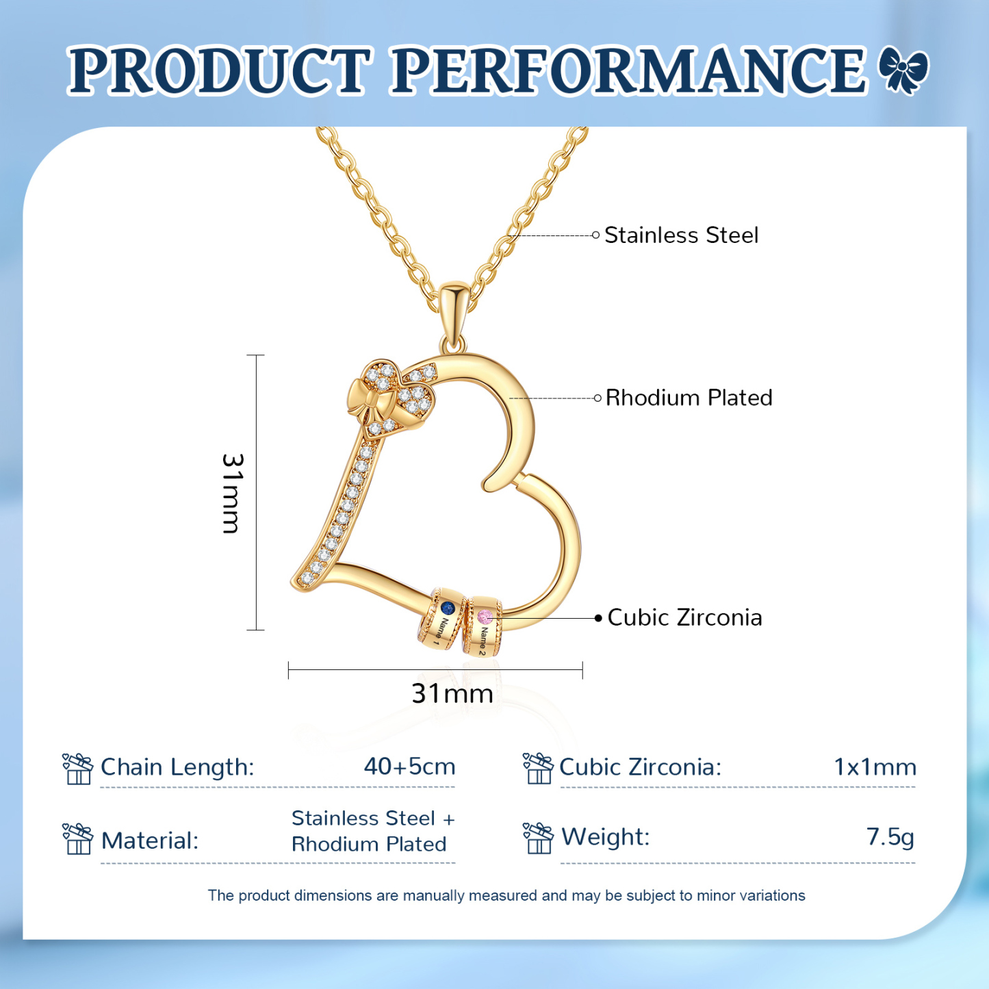 Collier Coeur Personnalisé 2 Prénoms et Pierres de Naissance Collier Femme|Jessemade
