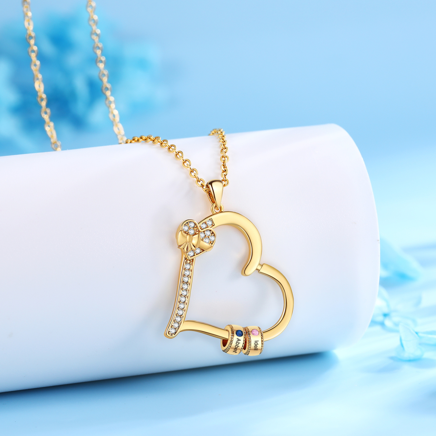 Collier Coeur Personnalisé 2 Prénoms et Pierres de Naissance Collier Femme|Jessemade