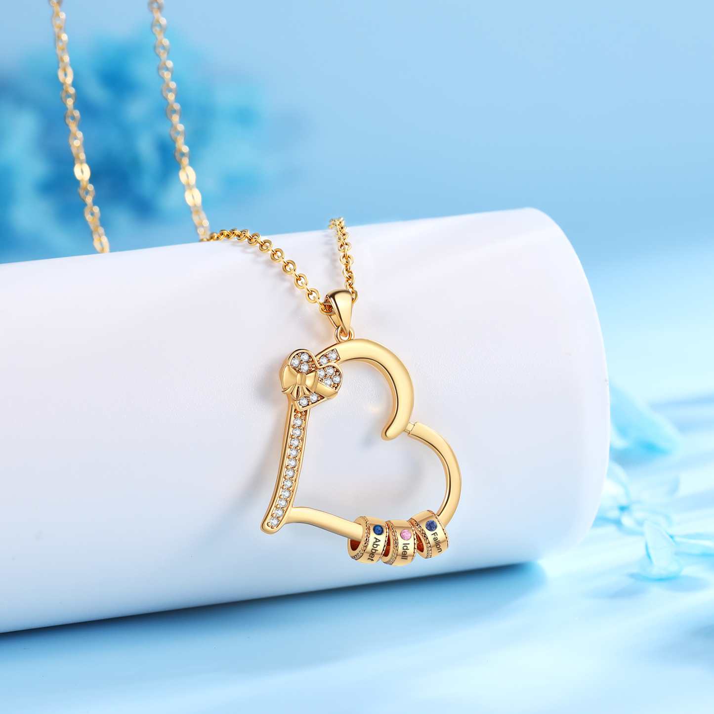 Collier Coeur Personnalisé 3 Prénoms et Pierres de Naissance Collier Femme|Jessemade