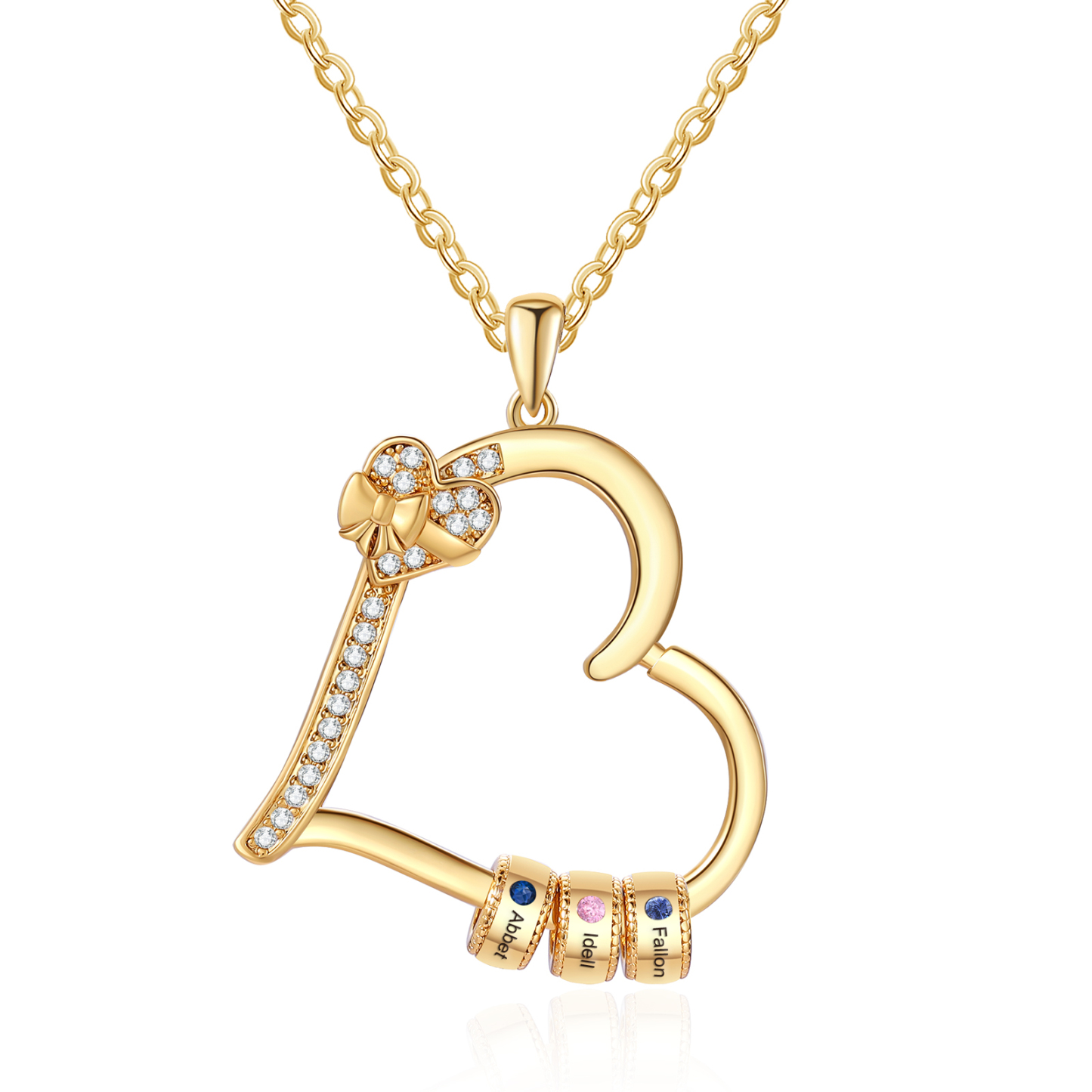 Collier Coeur Personnalisé 3 Prénoms et Pierres de Naissance Collier Femme|Jessemade