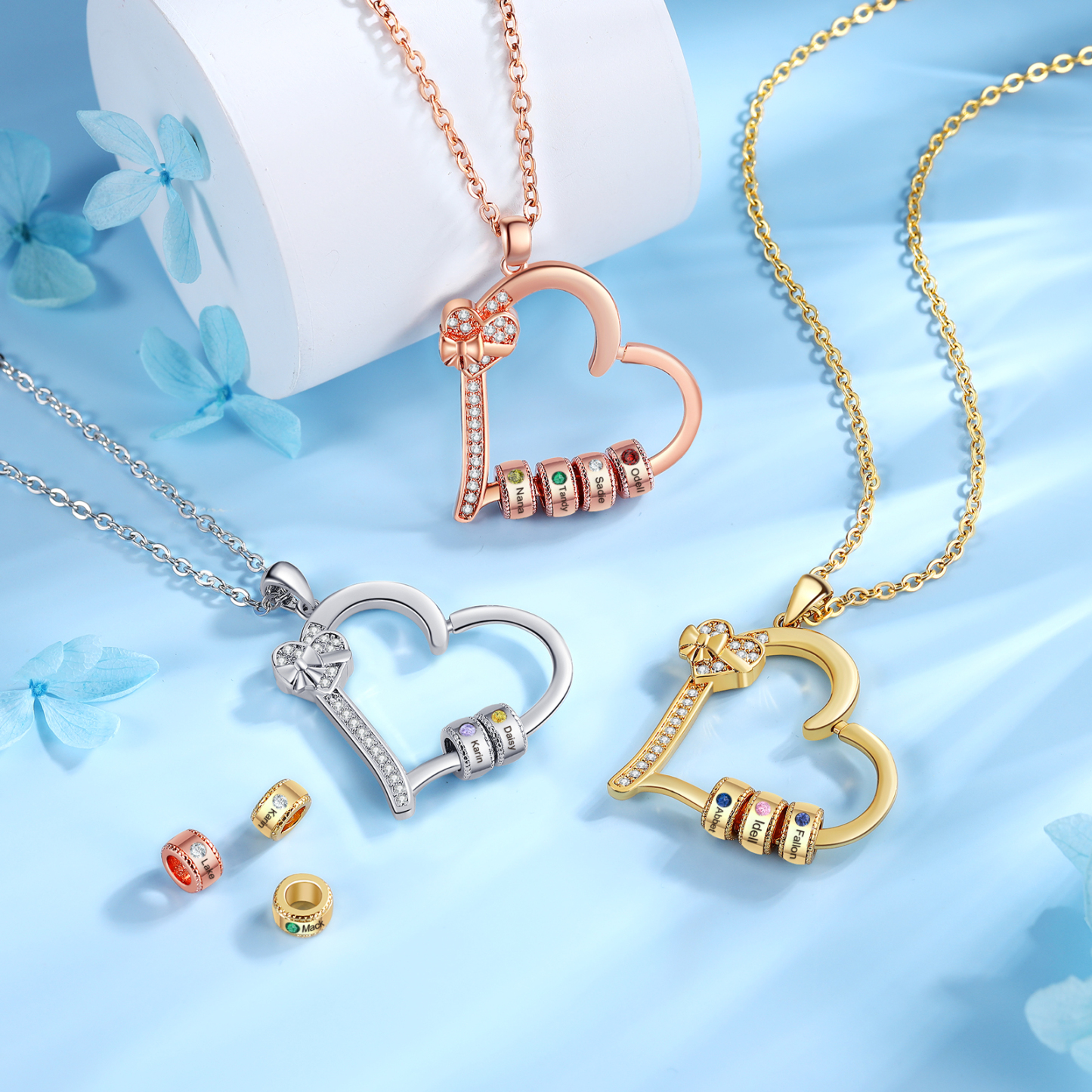 Collier Coeur Personnalisé 2 Prénoms et Pierres de Naissance Collier Femme|Jessemade