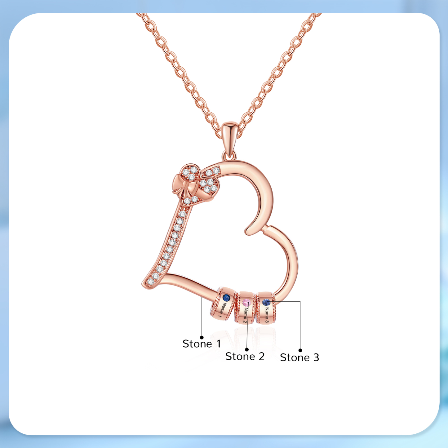 Collier Coeur Personnalisé 3 Prénoms et Pierres de Naissance Collier Femme|Jessemade