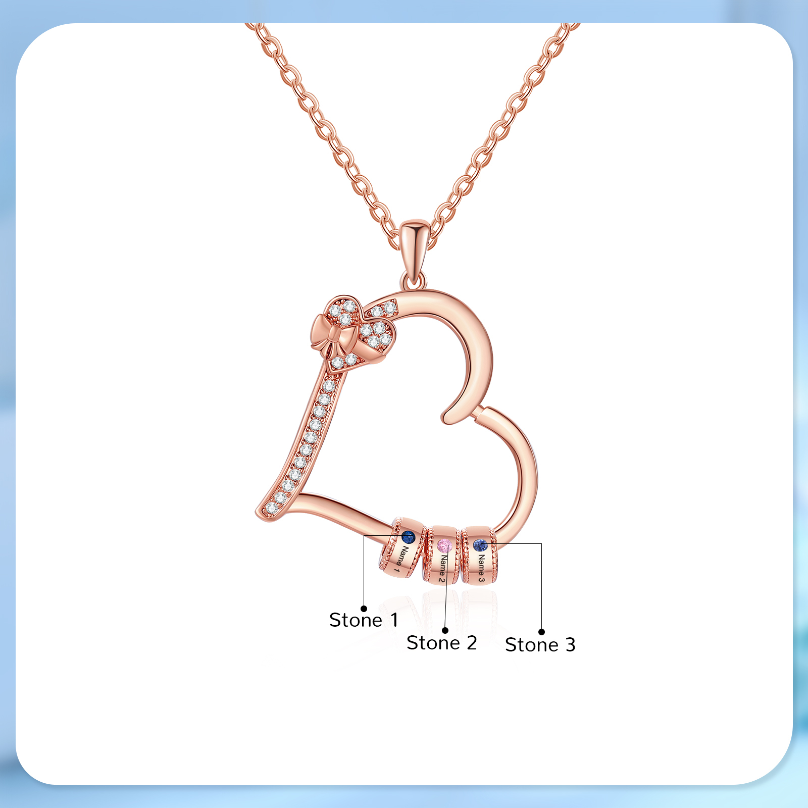 Collier Coeur Personnalisé 3 Prénoms et Pierres de Naissance Collier Femme|Jessemade