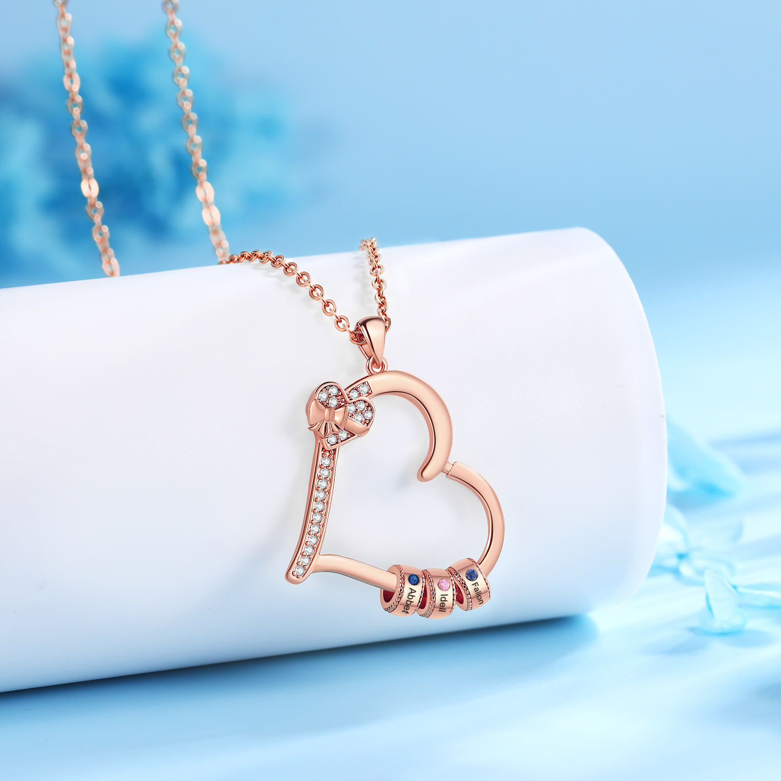 Collier Coeur Personnalisé 3 Prénoms et Pierres de Naissance Collier Femme｜Jessemade