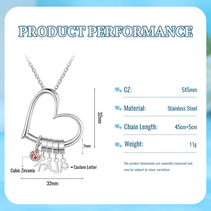 Collier Cœur Personnalisé avec 4 Lettres et Pierre de Naissance – Cadeau pour Femme, Maman ou Amie | Jessemade