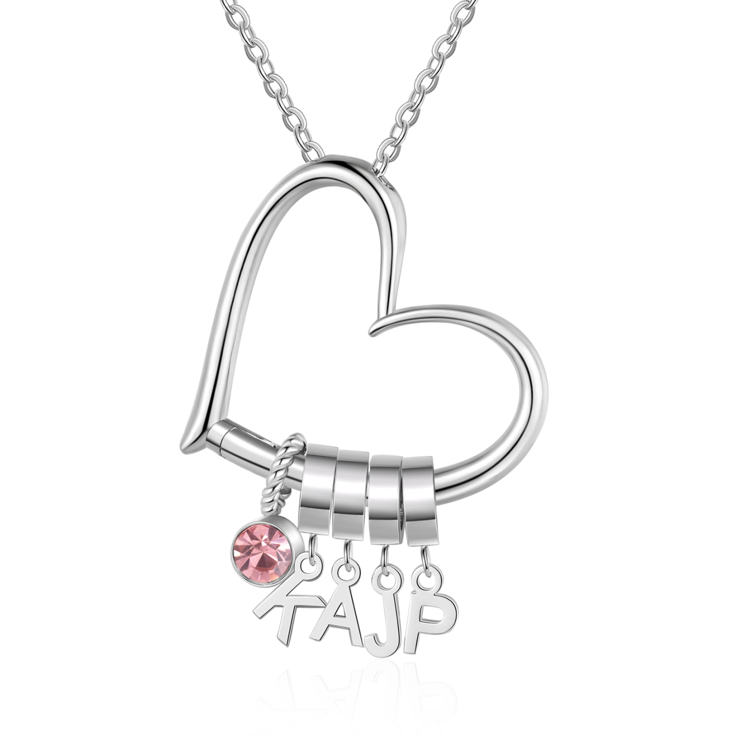 Collier cœur avec 4 lettres personnalisees et pierre de naissance – Cadeau femme | Jessemade