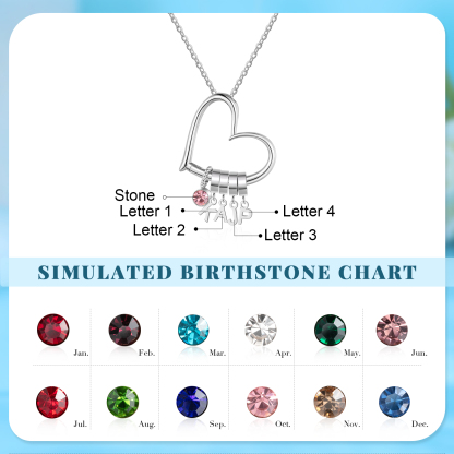 Collier Cœur Personnalisé avec 4 Lettres et Pierre de Naissance – Cadeau pour Femme, Maman ou Amie | Jessemade