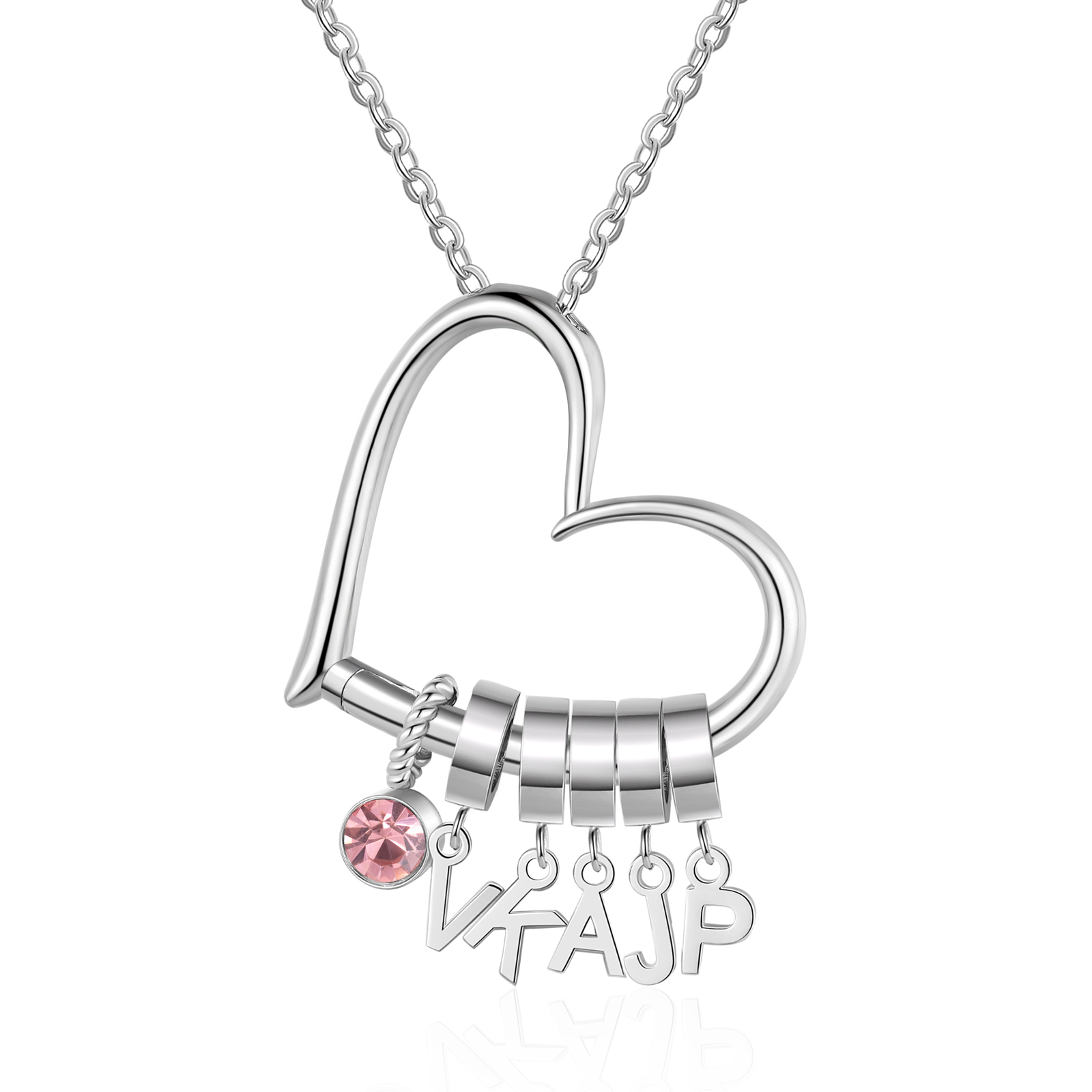 Collier cœur avec 5 lettres personnalisees et pierre de naissance – Cadeau femme | Jessemade