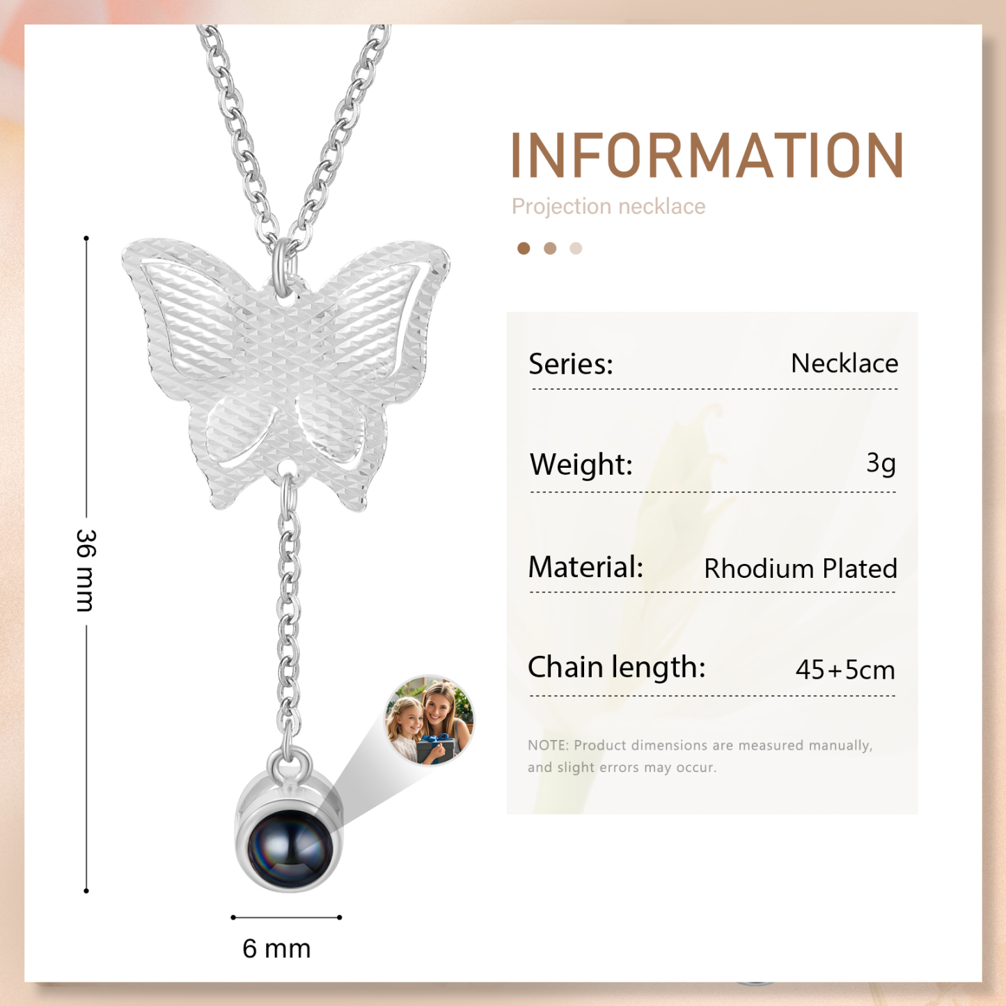 Collier Papillon Personnalisé Photo Projection Collier Personnalisé 3 couleurs pour Femme | Jessemade
