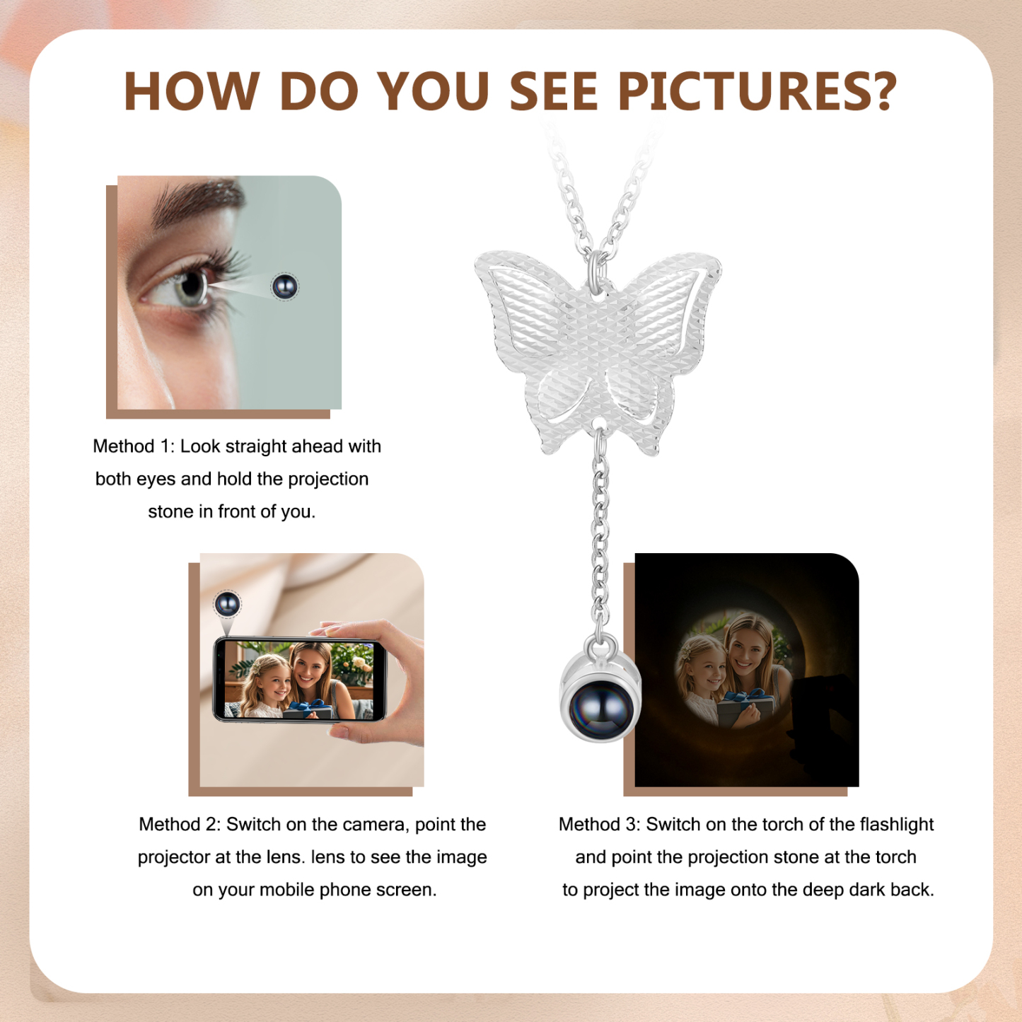 Collier Papillon Personnalisé Photo Projection Collier Personnalisé 3 couleurs pour Femme | Jessemade