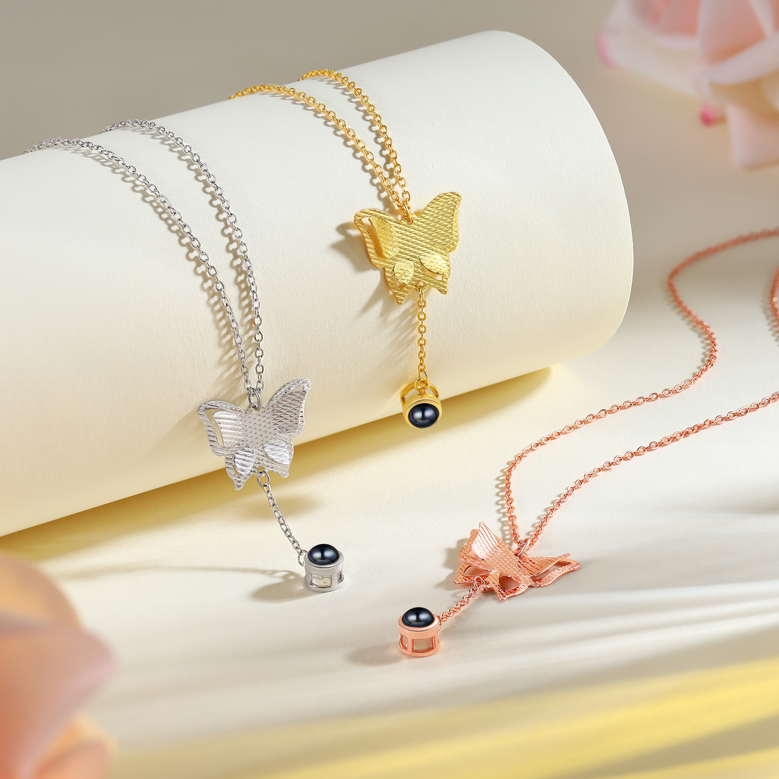 Collier Papillon Personnalisé Photo Projection Collier Personnalisé 3 couleurs pour Femme | Jessemade