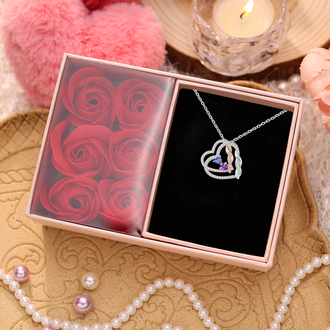 Collier Cœurs Entrelacés Personnalisé avec Pierre de Naissance