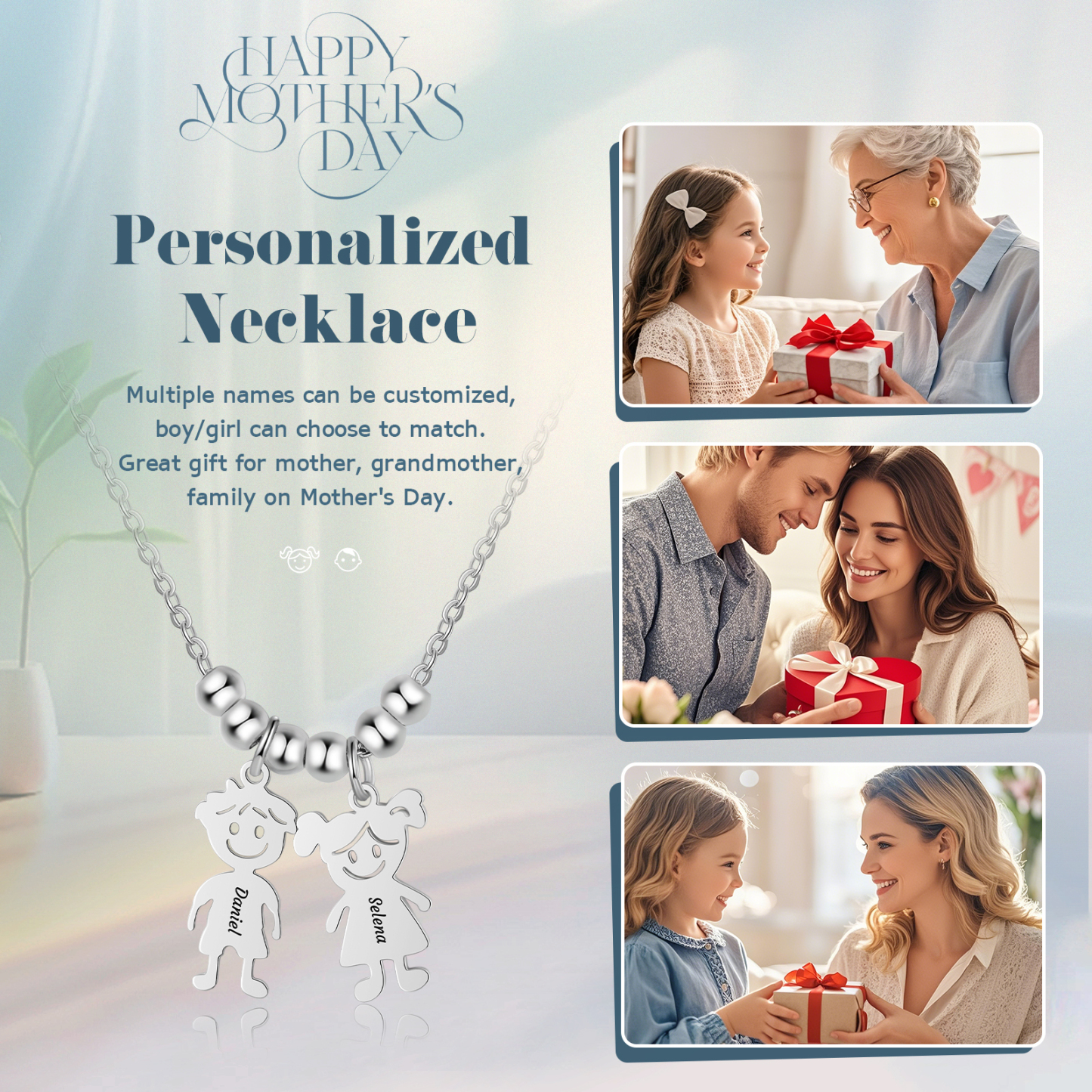 Collier Personnalisé Avec 2 Breloques Enfants et 2 Prénoms | Jessemade