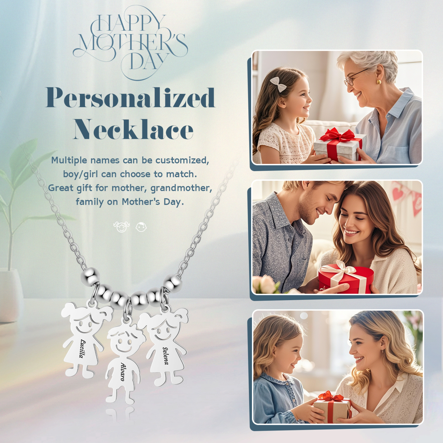 Collier Personnalisé Avec 3 Breloques Enfants et 3 Prénoms | Jessemade