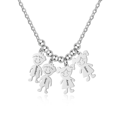 Collier Personnalisé avec 4 Pendentifs Enfants Gravés – Cadeau Émotionnel pour Maman ou Mamie | Jessemade