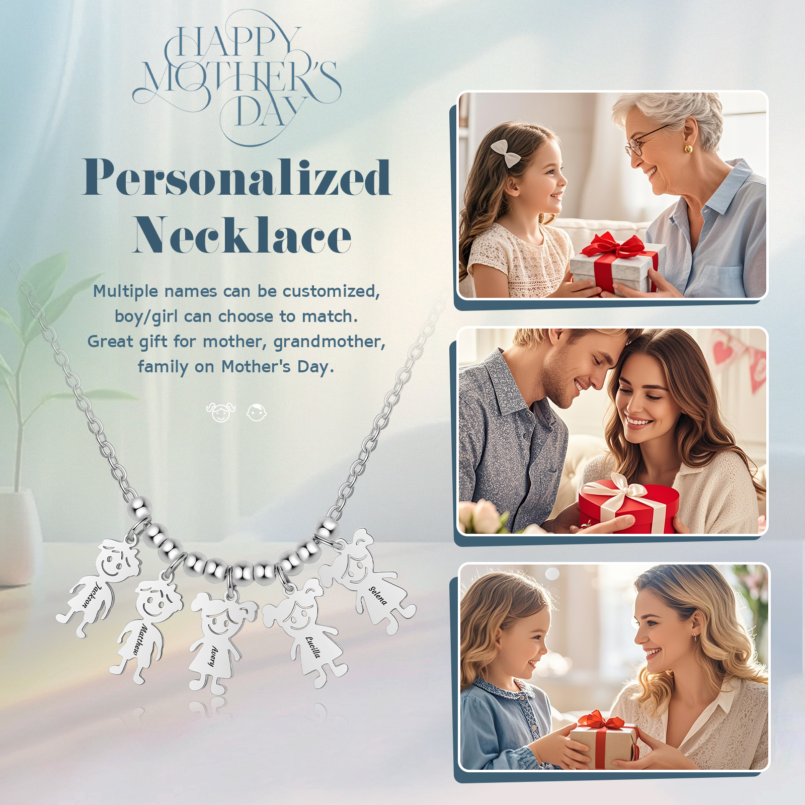 Collier Personnalisé Avec 5 Breloques Enfants et 5 Prénoms | Jessemade