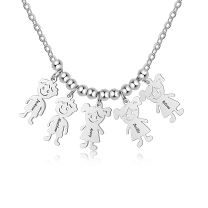 Collier Personnalisé avec 5 Pendentifs Enfants Gravés – Cadeau Unique pour Maman ou Mamie | Jessemade