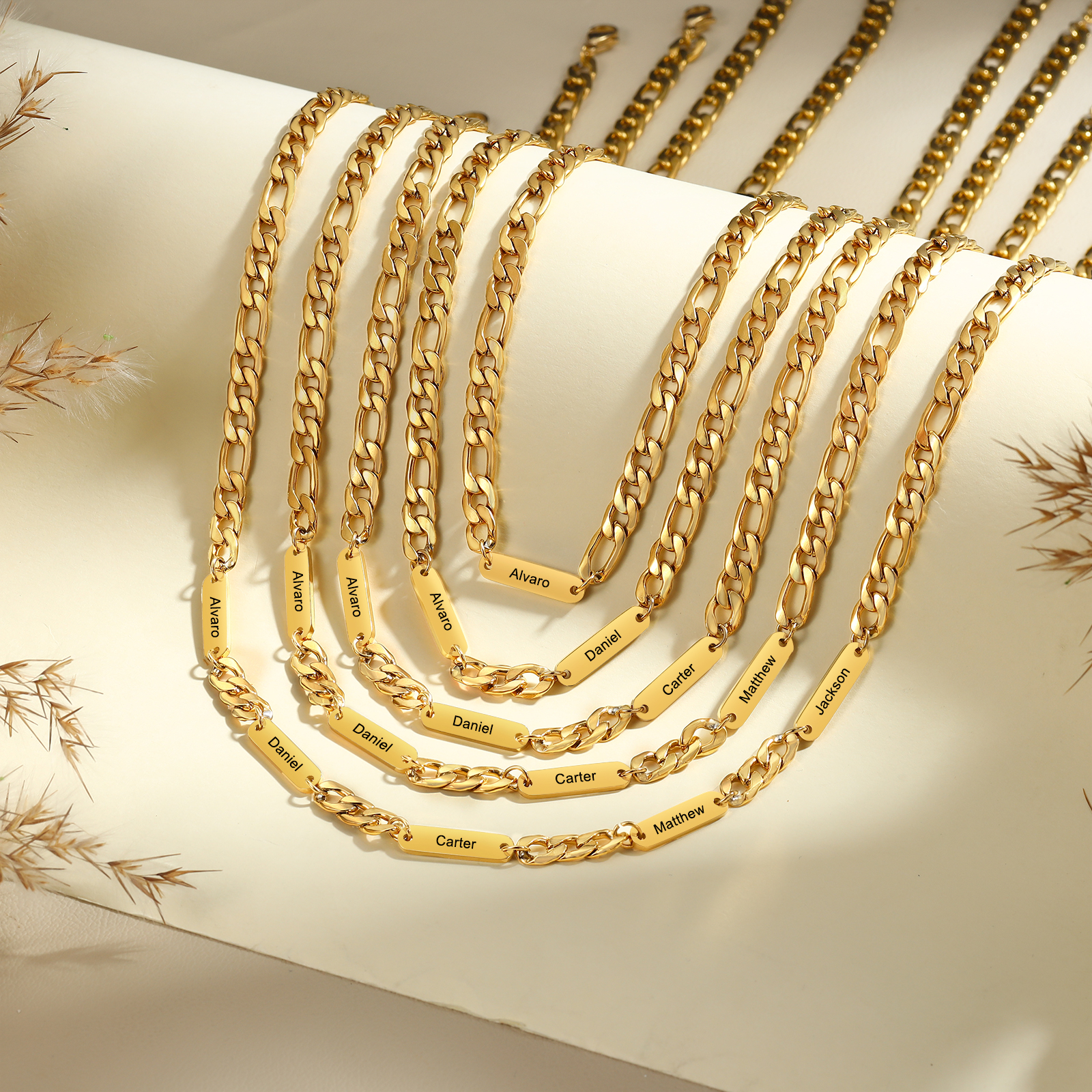 Collier en acier inoxydable Personnalisé avec 3 Prénoms Collier pour Homme | Jessemade