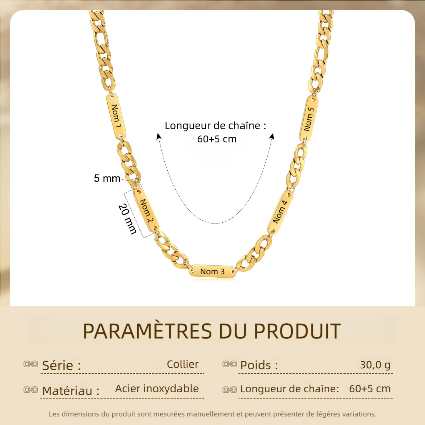 Collier en acier inoxydable Personnalisé avec 1-5 Prénoms Collier pour Homme | Jessemade