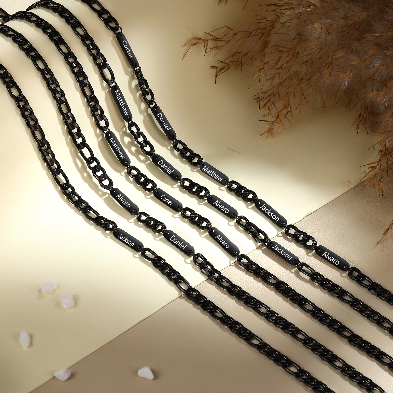 Collier en acier inoxydable Personnalisé avec 3 Prénoms Collier pour Homme | Jessemade