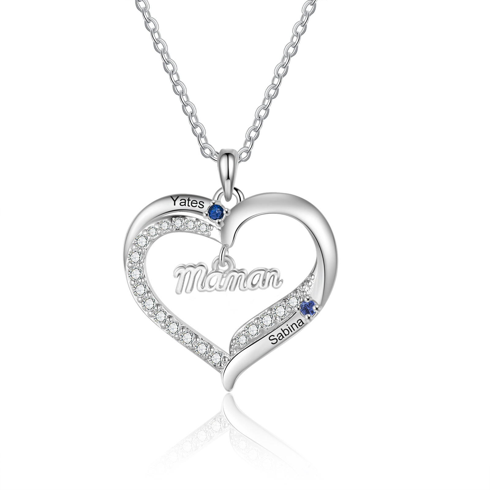 Collier Cœur Personnalisé pour Maman avec Pierres de Naissance et 2 à 5 Prénoms