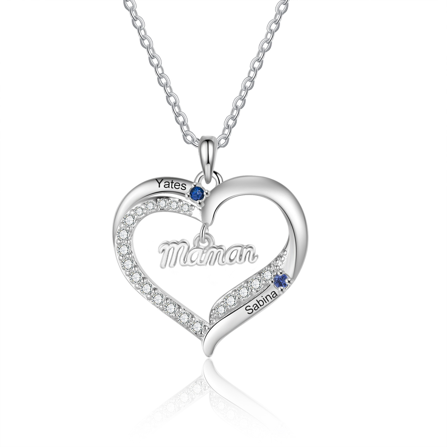 Collier Cœur Personnalisé pour Maman avec Pierres de Naissance et 2 à 5 Prénoms